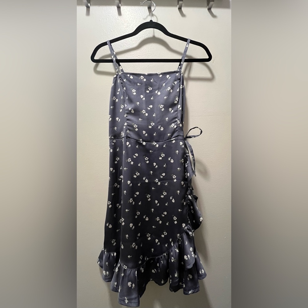 Hollister Blue Floral Satin Wrap Dress